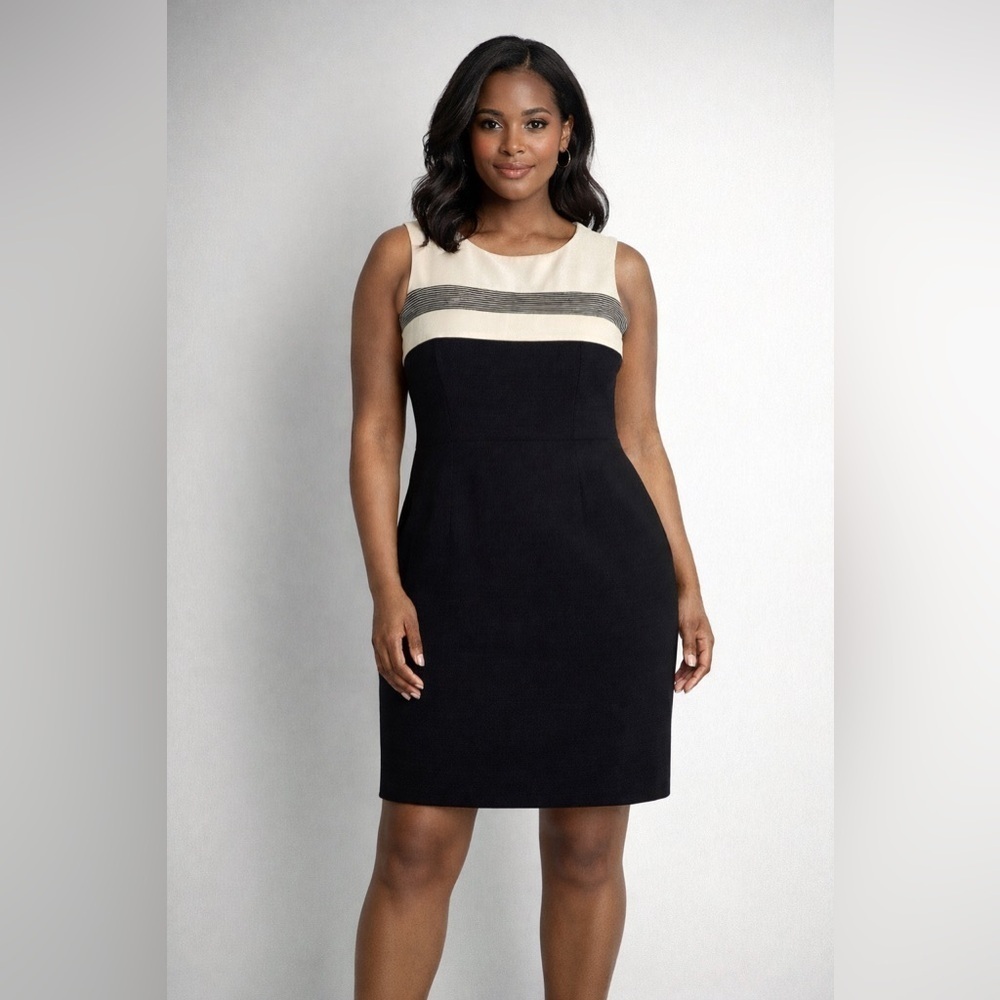 Vintage Cream Black Colorblock Sheath Dress Petite 8P Career Workwear